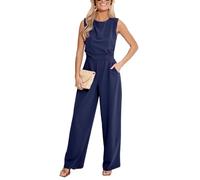 CUPSHE Tuta estiva maxi con scollo tondo senza maniche con gamba larga a un pezzo con tasche aderenti per l'autunno Tuta casual maxi con scollo tondo senza maniche, Blu navy, Medium