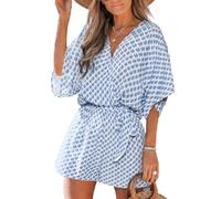 CUPSHE Tuta intera estiva da donna con lacci stampata, a mezze maniche, casual, a gamba larga, per le vacanze, mini, a un pezzo, Large