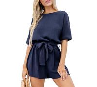 CUPSHE Tutina da donna con scollo a barchetta casual a maniche corte tuta vita impero con cintura e ritaglio posteriore, Marina Militare, L