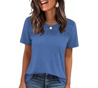 Cuptacc Camicia Donna Elegante Top Donna Sommer Girocollo Manica Corta Camicetta Tinta Unita Estate Moda T-Shirt, Viola, S