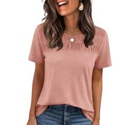 Cuptacc Camicia Donna Elegante Top Donna Sommer Girocollo Manica Corta Camicetta Tinta Unita Estate Moda T-Shirt, Rosa, XL