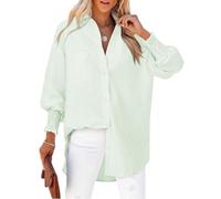 Cuptacc Camicia Donna Manica Lunga Banda Scollo V Camicetta Sciolto Leggeri Bottone Tuniche Senza Pieghe Polsini Plissettati Top con Taschino Strisce Verde Chiaro S