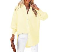 Cuptacc Camicie Donna Elegante Scollo V Manica Lunga Blusa Sciolto Banda Lavoro Bottoni Camicette Plissettati Polsini Camicia Casual Top Taglie Forti Strisce Gialle XXXL