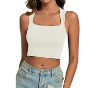 Cuptacc Canotta Donna Slim Fit Top Estivi Donna con Scollo Quadrato Aderente Tank Top Canottiera Corto Sportiva Beige S 34-36