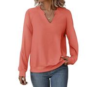 Cuptacc Maglia Donna Maglione Donna Felpa Scollo A V Top Manica Lunga Elegante Pullover Moda Rosa Rossa L 42-44
