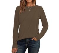 Cuptacc Maglietta Donna Felpa Collo Rotondo Top con Pieghe Camicia a Maniche Lunghe Elegante caffè, Taglia Piccola S 36