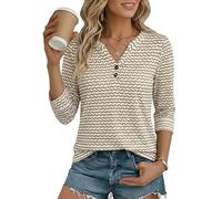 Cuptacc Maglietta Donna Maniche 3/4 Basic T-Shirt con Scollo a V Moda Magliette Donna Manica Corta Estiva