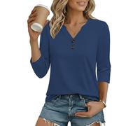 Cuptacc Maglietta Donna Maniche 3/4 Basic T-Shirt con Scollo a V Moda Magliette Donna Manica Corta Estiva