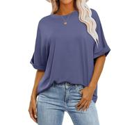 Cuptacc Tshirt Donna Oversize Maglietta Donna Top Estate Scollo Tondo Basic Tank Top Manica Corta Tunica Elegante Blu Grigiastro Grande L 42-44