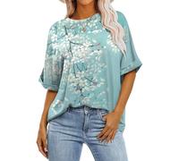 Cuptacc Tshirt Donna Oversize Maglietta Donna Top Estate Scollo Tondo Basic Tank Top Manica Corta Tunica Elegante Fiori Verde Acqua Grande L 42-44