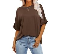 Cuptacc Tshirt Donna Oversize Maglietta Donna Top Estate Scollo Tondo Basic Tank Top Manica Corta Tunica Elegante Marrone Scuro Grande L 42-44