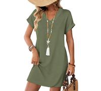 Cuptacc Vestiti Estivi Donna Manicha Corta Scollo a V Lunghezza al Ginocchio Abito da Spiaggia Elegant Larghi Verde Militare, X-Large XL 46-48