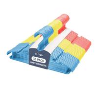 CUQOO Grucce per bambini - Confezione da 36 grucce in plastica resistente con bordi lisci e tacche antiscivolo, design salvaspazio multicolore per l'organizzazione dei vestiti di neonati e bambini