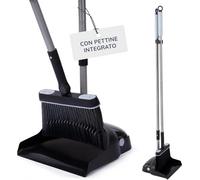 CUQOO Set di scopa e paletta con manico lungo - scopa resistente e paletta con denti a pettine - Spazzare interno morbido per cucina, pavimento e giardino - Set di padella e spazzola