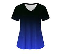 Cura Abbigliamento Donna Abbigliamento Medico Professionale Casacca Casacca Abbigliamento da Lavoro Leggero Ospedale Camicia Scivolo Manica Corta Scollo A V Top Infermiere Infermiere Uniformi, Blu