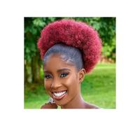Cura della persona Coda di cavallo sintetica afro con coulisse, 10 pollici, capelli corti e ricci crespi, extension for capelli con 2 clip Extension per Capelli(Wine red)