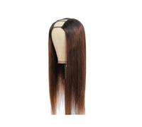Cura della persona Parrucca con parte a V, parrucca liscia for donna, densità 200, con clip, mezza parrucca, senza colla, castana Extension per Capelli(28inch)