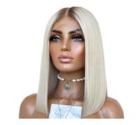 Cura della persona Parrucca corta bionda cenere ombre da 14 pollici con radici scure, parrucca sintetica frontale in pizzo, parrucca bionda liscia colorata for uso quotidiano da donna Extension per Ca