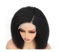 Cura della persona Parrucca frontale in pizzo dritto e crespo da 14 pollici, pre-pizzicata, Yaki 5X5, parrucche corte in capelli umani for donna, chiusura in pizzo naturale Extension per Capelli