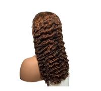 Cura della persona Parrucca frontale trasparente in pizzo da 5x5 pollici con capelli ricci profondi for donne nere Extension per Capelli(Dark brown+light brown,22inch)