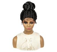 Cura della persona Parrucche intrecciate for donne nere, parrucche con trecce a scatola con chignon frontale in pizzo completo, parrucca intrecciata sintetica fatta a mano, 8 pollici di nero Extension