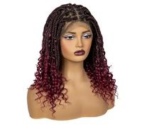 Cura della persona Parrucche intrecciate senza nodi da 16 pollici con parrucca boho corta in pizzo sintetico riccio for donne nere Extension per Capelli(Brown+Wine red)