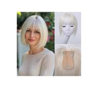 Cura della persona Topper for capelli da donna, capelli umani, frangia media con copertura 3D a 360°, for donne Extension per Capelli(Silvery white)
