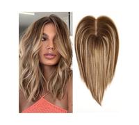 Cura della persona Topper for capelli for donna Pezzi di veri capelli umani lisci 10" Ombre Marrone Misto Biondo con radice scura 9×10 CM Topper for capelli con base in pizzo con 3 clip Extension per