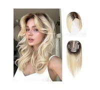 Cura della persona Topper for capelli for donna Topper for capelli veri for donna Pezzi di capelli 12X13 cm Legati a mano Base mono Radice scura Ombre Biondo 14" Parte libera Pezzi di capelli lisci Re