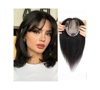 Cura della persona Topper for capelli for donne con capelli diradati 10/12" Pezzi di capelli lisci con frangia Capelli umani veri 10x12 CM Base in seta legata a mano Topper for capelli Extension per C