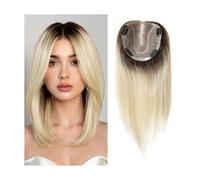 Cura della persona Topper for capelli umani con base in pizzo da 14 pollici for donne, 4 clip, pezzi con capelli diradati, toppers for capelli umani naturali e veri Extension per Capelli(Gray Blonde)