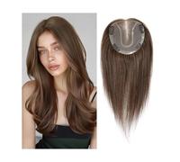 Cura della persona Topper for capelli umani con base in pizzo da 14 pollici for donne, 4 clip, pezzi con capelli diradati, toppers for capelli umani naturali e veri Extension per Capelli(Brown)