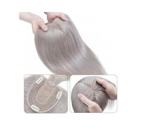 Cura della persona Topper for capelli umani con frangia Pezzi di capelli lisci setosi di colore grigio 10x12 cm Base in seta morbida naturale Densità del 130% Topper for capelli indiani Posticci Exten