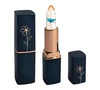 Cura delle labbra da uomo, tubo blu scuro, matita trasparente con fiori secchi, gelatina foglia d'oro, cambia colore, balsamo idratante per labbra, fionda al burro (E, taglia unica)