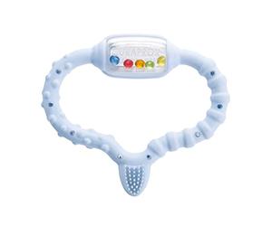 Curaprox Baby Dentizione Anello-Per neonati 0-24 mesi/Lenisce dentizione disagio e supporta lo sviluppo del motore/BPA-Free, blu, con la formazione spazzolino da denti | Made in Switzerland