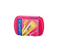Curaprox Travel Set Red Cofanetti spazzolino pieghevole CS 5460 Ultra Soft 1 pz. + dentifricio Be You Rising Star Pompelmo e Bergamotto 10 ml + spazzolino interdentale 2 pz. + porta spazzolino interdentale 1 pz.