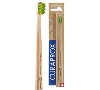 Curaprox CS Wood Toothbrush-Per igiene orale ecologica/Rimozione della placca ultra-morbida/Manico in legno di faggio verde/Confezione singola/Made in Switzerland