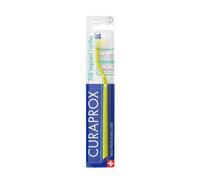 Curaprox implant toothbrush-Per impianti, bretelle e aree difficili da raggiungere/Testa compatta a 7 ciuffi | Manico flessibile/Verde-Giallo/Confezione singola/Made in Switzerland