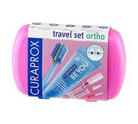 Curaprox Travel Ortho Pink cofanetto: spazzolino pieghevole CS 5460 Ortho 1 pz + dentifricio Be You Daydreamer Blackberry & Licorice 10 ml + portaspazzolino interdentale 1 pz + spazzolino interdentale