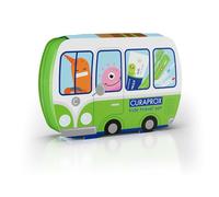 Curaprox Set da viaggio Kids-Spazzolino, dentifricio e scovolini | Filamenti Curen ® ultra morbidi | Set da viaggio compatto per bambini (verde) | Prodotto in Svizzera
