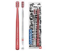 Spazzolino Manuale Curaprox | Cura Gengive Per Adulti | Ultra Morbido Per La Rimozione Della Placca | Confezione Da Due Pezzi Swiss Edition | Rosso-trasparente