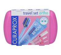 Curaprox Travel Ortho Pink cofanetto: spazzolino pieghevole CS 5460 Ortho 1 pz + dentifricio Be You Daydreamer Blackberry & Licorice 10 ml + portaspazzolino interdentale 1 pz + spazzolino interdentale