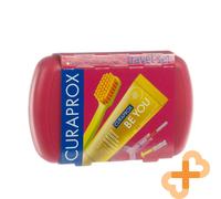 Curaprox Travel Set Red Cofanetti spazzolino pieghevole CS 5460 Ultra Soft 1 pz. + dentifricio Be You Rising Star Pompelmo e Bergamotto 10 ml + spazzolino interdentale 2 pz. + porta spazzolino interdentale 1 pz.