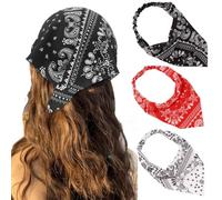 CURASA 3 fasce per capelli da donna, triangolari, elastiche, vintage, bohémien, antiscivolo, alla moda, elasticizzate, a maglia, turbante con forcine per capelli, accessori per capelli stampati