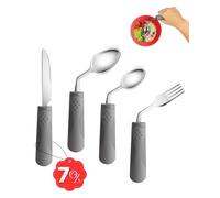 CuraVita Adaptive Utensils (4 pezzi da cucina) Pesato 200 ml - 42 ° angolato utensili per pazienti affetti da Parkinson, tremori alle mani, artrite e anziani, utensili per mangiare per anziani