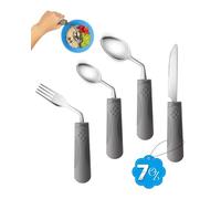 CuraVita Adaptive Utensils (4 pezzi da cucina) Pesato 200 ml - 42 ° angolato utensili per pazienti affetti da Parkinson, tremori alle mani, artrite e anziani, utensili da mangiare per anziani (mano
