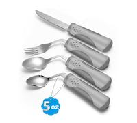 CuraVita Adaptive Utensils - Set da cucina da 4 pezzi, peso 140 g, utensili angolati a 42°, per pazienti affetti da Parkinson, tremori alle mani, artrite e anziani, utensili da mangiare per anziani