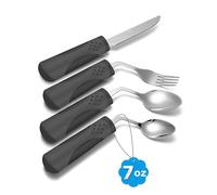 CuraVita Adaptive Utensils - Set da cucina da 4 pezzi, peso 200 g, utensili angolati a 42° per pazienti affetti da Parkinson, tremori alle mani, artrite e anziani, utensili da mangiare per anziani
