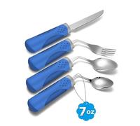 CuraVita Adaptive Utensils - Set da cucina da 4 pezzi, peso 200 g, utensili angolati a 42° per pazienti affetti da Parkinson, tremori alle mani, artrite e anziani, utensili da mangiare per anziani
