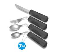 CuraVita Adaptive Utensils - Set da cucina da 4 pezzi, peso 200 g, utensili angolati a 42° per pazienti affetti da Parkinson, tremori alle mani, artrite e anziani, utensili da mangiare per anziani